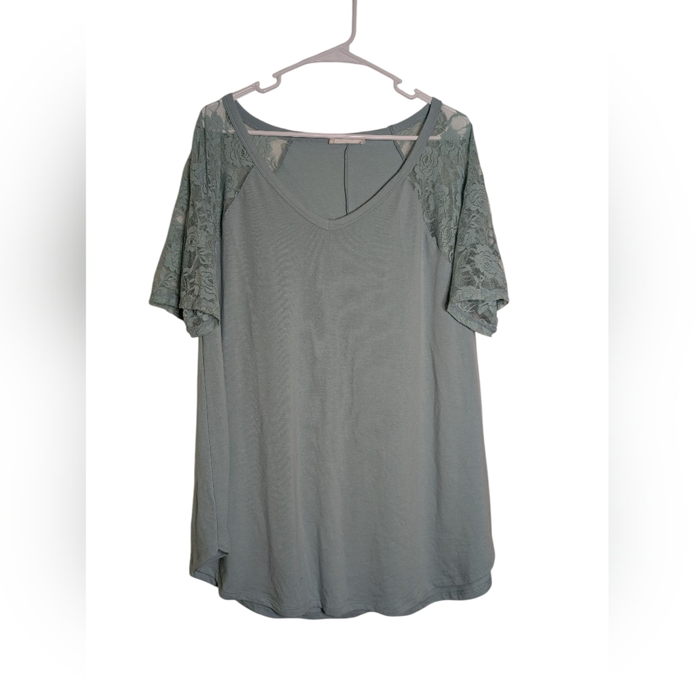 Zenana Outfitters Light Blue Lace Sleeve Tee